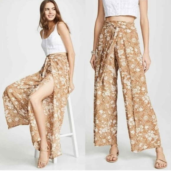 Faithfull the Brand Pants - Faithfull the Brand Pants Etta Ditsy Floral Split Leg High Waist Wide Leg Small